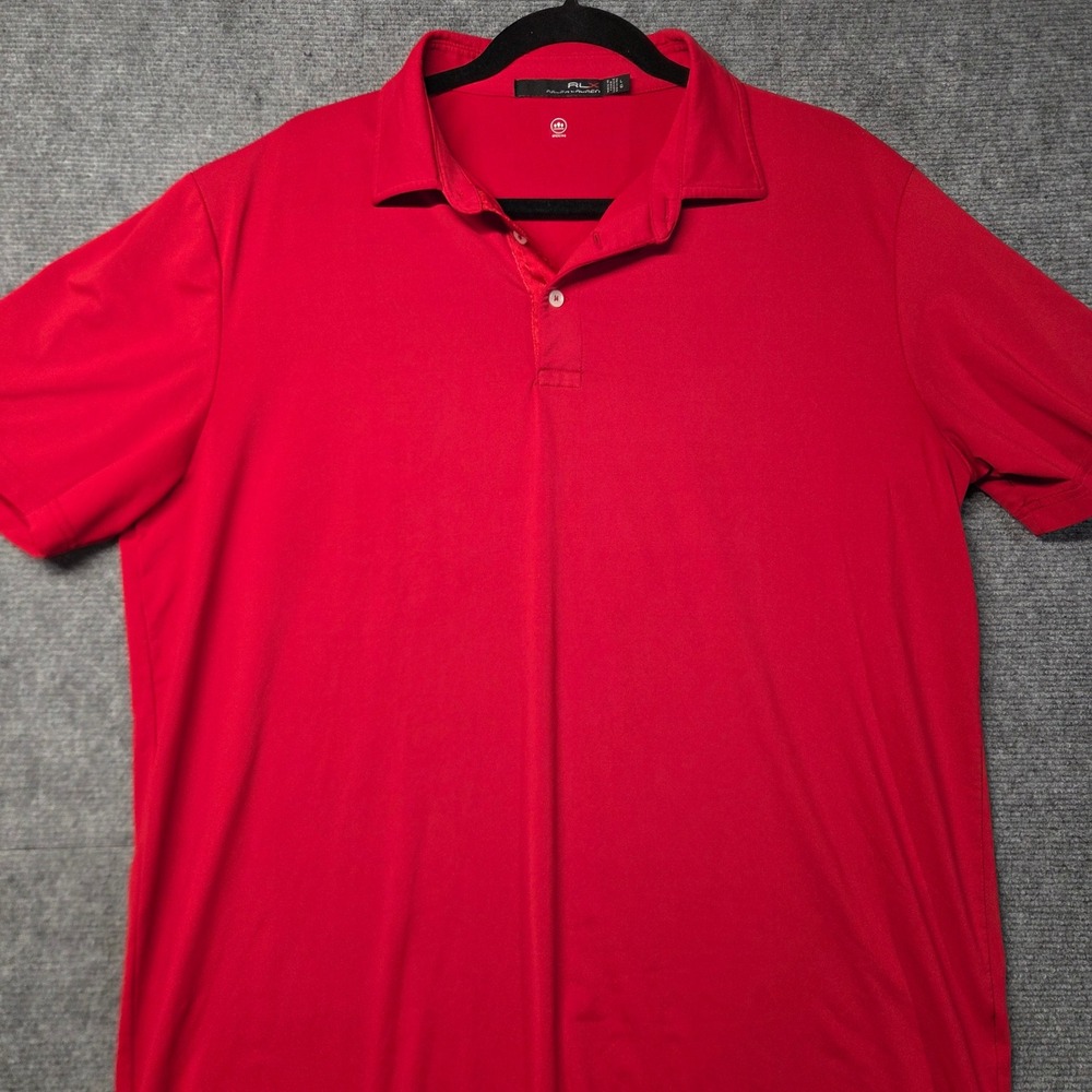 RLX Ralph Lauren Mens Large Red Wicking Performance Golf Polo Shirt Short Sleeve